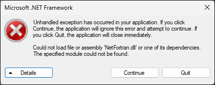 NetFortran.dll Errors error screenshot